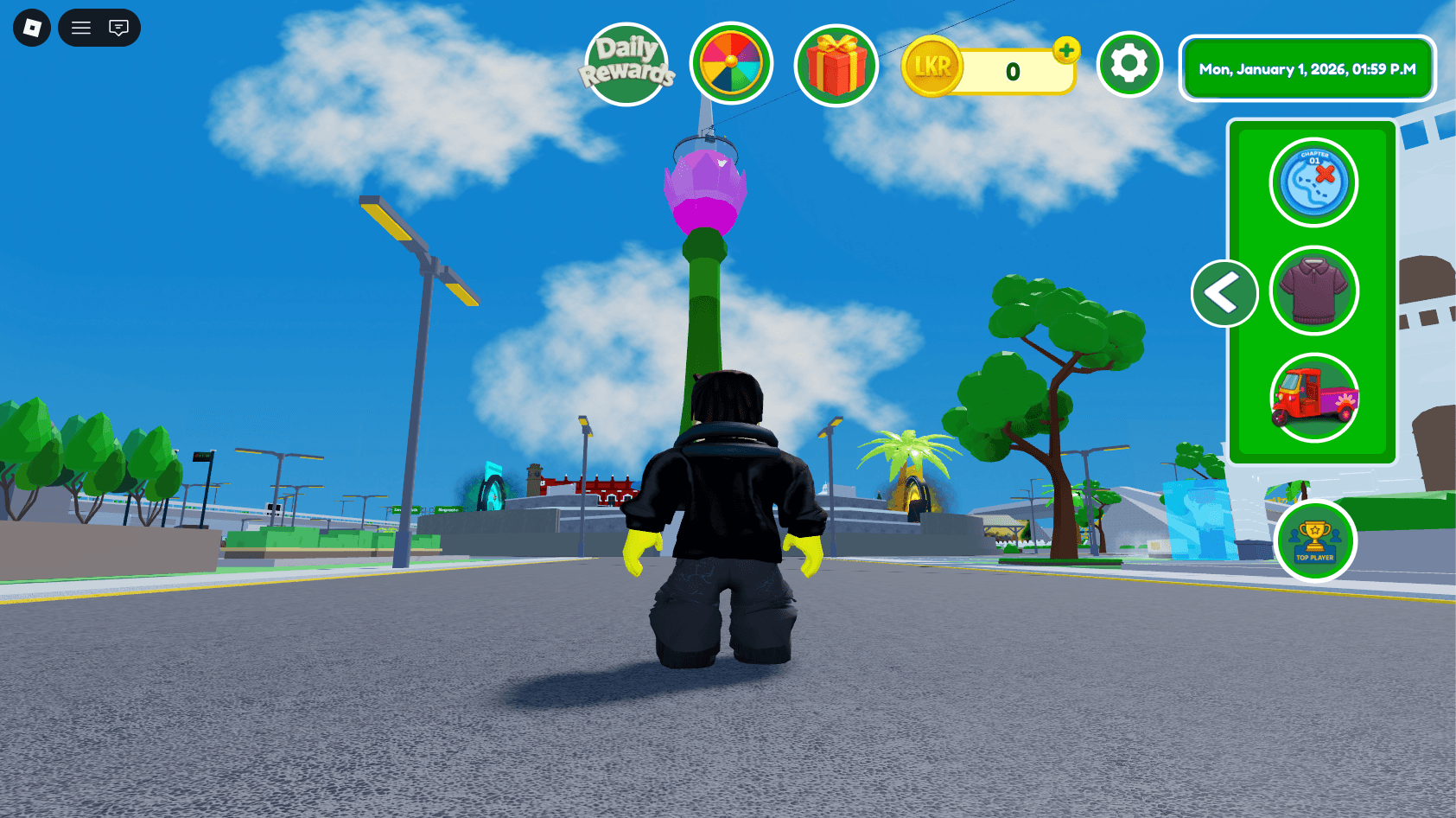 Discover Ceylon in-game screenshot – city and Lotus Tower view